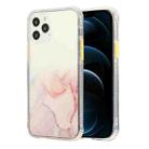 For iPhone 12 Pro Max Marble Pattern Glittery Powder Shockproof TPU + Acrylic Protective Case with Detachable Buttons(Pink) - 1