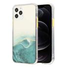 For iPhone 12 / 12 Pro Marble Pattern Glittery Powder Shockproof TPU + Acrylic Protective Case with Detachable Buttons(Green) - 1