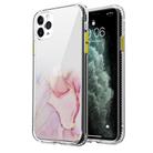 For iPhone 11 Pro Marble Pattern Glittery Powder Shockproof TPU + Acrylic Protective Case with Detachable Buttons(Pink) - 1