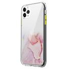 For iPhone 11 Pro Marble Pattern Glittery Powder Shockproof TPU + Acrylic Protective Case with Detachable Buttons(Pink) - 2