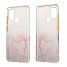 For Samsung Galaxy A21s Marble Pattern Glittery Powder Shockproof TPU + Acrylic Protective Case with Detachable Buttons(Pink) - 1