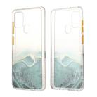 For Samsung Galaxy A21s Marble Pattern Glittery Powder Shockproof TPU + Acrylic Protective Case with Detachable Buttons(Green) - 1