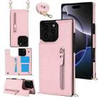 For iPhone 16 Pro Max Cross-body Zipper Square Phone Case(Pink) - 1