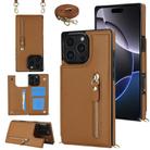 For iPhone 16 Pro Max Cross-body Zipper Square Phone Case(Brown) - 1