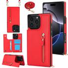 For iPhone 16 Pro Max Cross-body Zipper Square Phone Case(Red) - 1