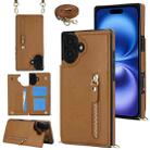 For iPhone 16 Plus Cross-body Zipper Square Phone Case(Brown) - 1