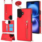 For iPhone 16 Plus Cross-body Zipper Square Phone Case(Red) - 1