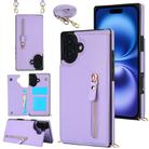 For iPhone 16 Cross-body Zipper Square Phone Case(Purple) - 1