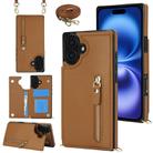 For iPhone 16 Cross-body Zipper Square Phone Case(Brown) - 1