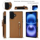 For iPhone 16 Cross-body Zipper Square Phone Case(Brown) - 2