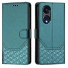 For OPPO A1 Pro 5G / Reno8 T 5G Global Honeycomb Embossing RFID Leather Phone Case(Peacock Green) - 2