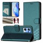 For OPPO Reno7 5G Global / Find X5 Lite Honeycomb Embossing RFID Leather Phone Case(Peacock Green) - 1