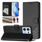 For OPPO Reno8 5G Honeycomb Embossing RFID Leather Phone Case(Black) - 1