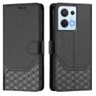 For OPPO Reno8 5G Honeycomb Embossing RFID Leather Phone Case(Black) - 2