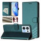 For OPPO Reno8 5G Honeycomb Embossing RFID Leather Phone Case(Peacock Green) - 1