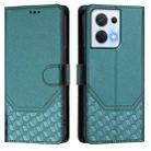 For OPPO Reno8 5G Honeycomb Embossing RFID Leather Phone Case(Peacock Green) - 2