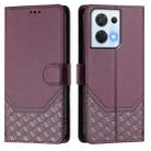 For OPPO Reno8 5G Honeycomb Embossing RFID Leather Phone Case(Violet) - 2