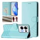 For OPPO Reno8 Pro 5G Global Honeycomb Embossing RFID Leather Phone Case(Mint Green) - 1