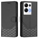 For OPPO Reno8 Pro 5G Global Honeycomb Embossing RFID Leather Phone Case(Black) - 2