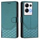 For OPPO Reno8 Pro 5G Global Honeycomb Embossing RFID Leather Phone Case(Peacock Green) - 2