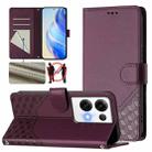 For OPPO Reno8 Pro 5G Global Honeycomb Embossing RFID Leather Phone Case(Violet) - 1