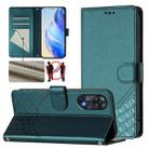 For OPPO Reno8 T 4G Honeycomb Embossing RFID Leather Phone Case(Peacock Green) - 1