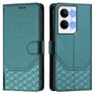 For OPPO Reno9 5G / Reno9 Pro 5G Honeycomb Embossing RFID Leather Phone Case(Peacock Green) - 2