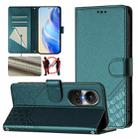 For OPPO Reno10 / Reno10 Pro Global Honeycomb Embossing RFID Leather Phone Case(Peacock Green) - 1