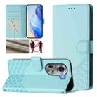 For OPPO Reno11 5G Global Honeycomb Embossing RFID Leather Phone Case(Mint Green) - 1