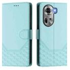 For OPPO Reno11 5G Global Honeycomb Embossing RFID Leather Phone Case(Mint Green) - 2