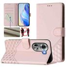For OPPO Reno11 5G Global Honeycomb Embossing RFID Leather Phone Case(Pink) - 1