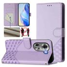 For OPPO Reno11 5G Global Honeycomb Embossing RFID Leather Phone Case(Light Purple) - 1