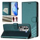 For OPPO Reno11 Pro 5G Global Honeycomb Embossing RFID Leather Phone Case(Peacock Green) - 1