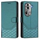 For OPPO Reno11 Pro 5G Global Honeycomb Embossing RFID Leather Phone Case(Peacock Green) - 2