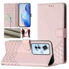 For OPPO Reno11 F 5G Global Honeycomb Embossing RFID Leather Phone Case(Pink) - 1