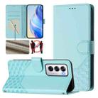 For OPPO Reno12 5G Global Honeycomb Embossing RFID Leather Phone Case(Mint Green) - 1