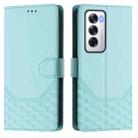 For OPPO Reno12 5G Global Honeycomb Embossing RFID Leather Phone Case(Mint Green) - 2