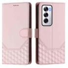 For OPPO Reno12 5G Global Honeycomb Embossing RFID Leather Phone Case(Pink) - 2