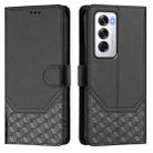 For OPPO Reno12 5G Global Honeycomb Embossing RFID Leather Phone Case(Black) - 2