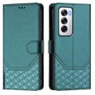 For OPPO Reno12 5G Global Honeycomb Embossing RFID Leather Phone Case(Peacock Green) - 2