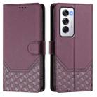 For OPPO Reno12 5G Global Honeycomb Embossing RFID Leather Phone Case(Violet) - 2