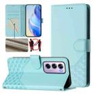 For OPPO Reno12 Pro 5G Global Honeycomb Embossing RFID Leather Phone Case(Mint Green) - 1