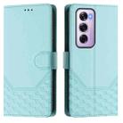 For OPPO Reno12 Pro 5G Global Honeycomb Embossing RFID Leather Phone Case(Mint Green) - 2