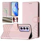 For OPPO Reno12 Pro 5G Global Honeycomb Embossing RFID Leather Phone Case(Pink) - 1