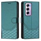 For OPPO Reno12 Pro 5G Global Honeycomb Embossing RFID Leather Phone Case(Peacock Green) - 2
