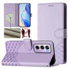 For OPPO Reno12 Pro 5G Global Honeycomb Embossing RFID Leather Phone Case(Light Purple) - 1