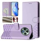 For OPPO Reno12 F 4G Global Honeycomb Embossing RFID Leather Phone Case(Light Purple) - 1