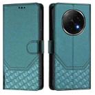 For OPPO A5 Pro China Honeycomb Embossing RFID Leather Phone Case(Peacock Green) - 2