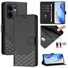 For OPPO Reno13 F 5G Honeycomb Embossing RFID Leather Phone Case(Black) - 1
