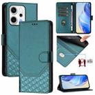For OPPO Reno14 Global Honeycomb Embossing RFID Leather Phone Case(Peacock Green) - 1